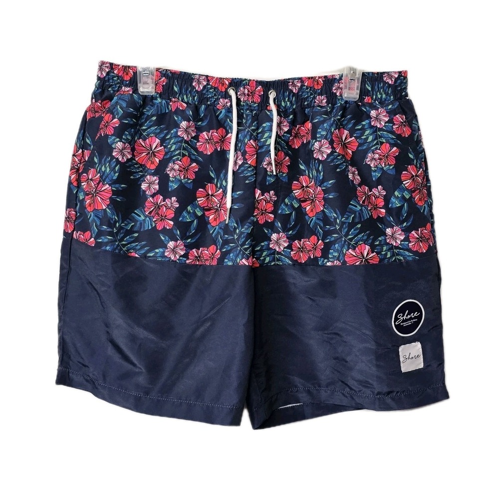 NWT‎ MOSMANN AUSTRALIA Size XL  Lined Navy Floral Swim Trunks 7" Inseam Pockets